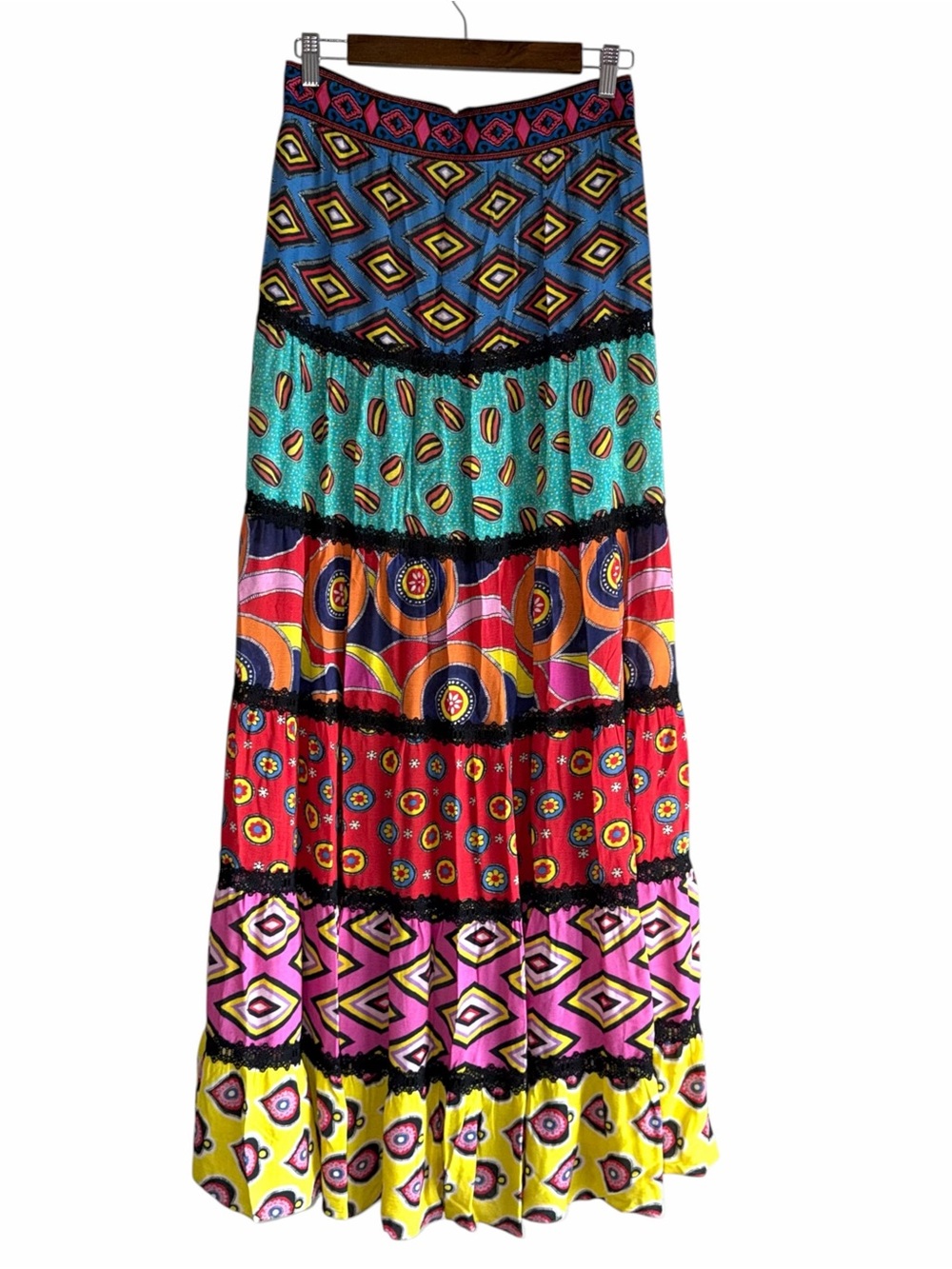 Alice Olivia Multicolored Tiered Carla Kranendonk Maxi Full Skirt Size 4